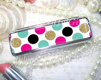 Lipstick Case, Lipstick Holder, Lipstick Case with Mirror, Lipbalm Case, Lips Lipstick Holder, Stocking Filler, Birthday Gift, Polka Dots.