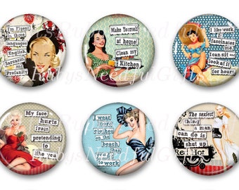 Diva Magnets, Button Magnets, Fridge Magnets, Retro Housewives Magnets, 1 1/4 inch, Best friends gift, SET OF 6, Sarcastic Divas