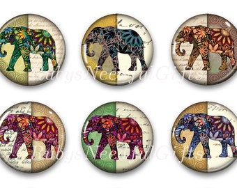 Elephant Magnets, Button Magnets, Fridge Magnets, Round Magnets, 1 1/4 inch, Best friends gift, Hostess Gift, SET OF 6, Elephants.
