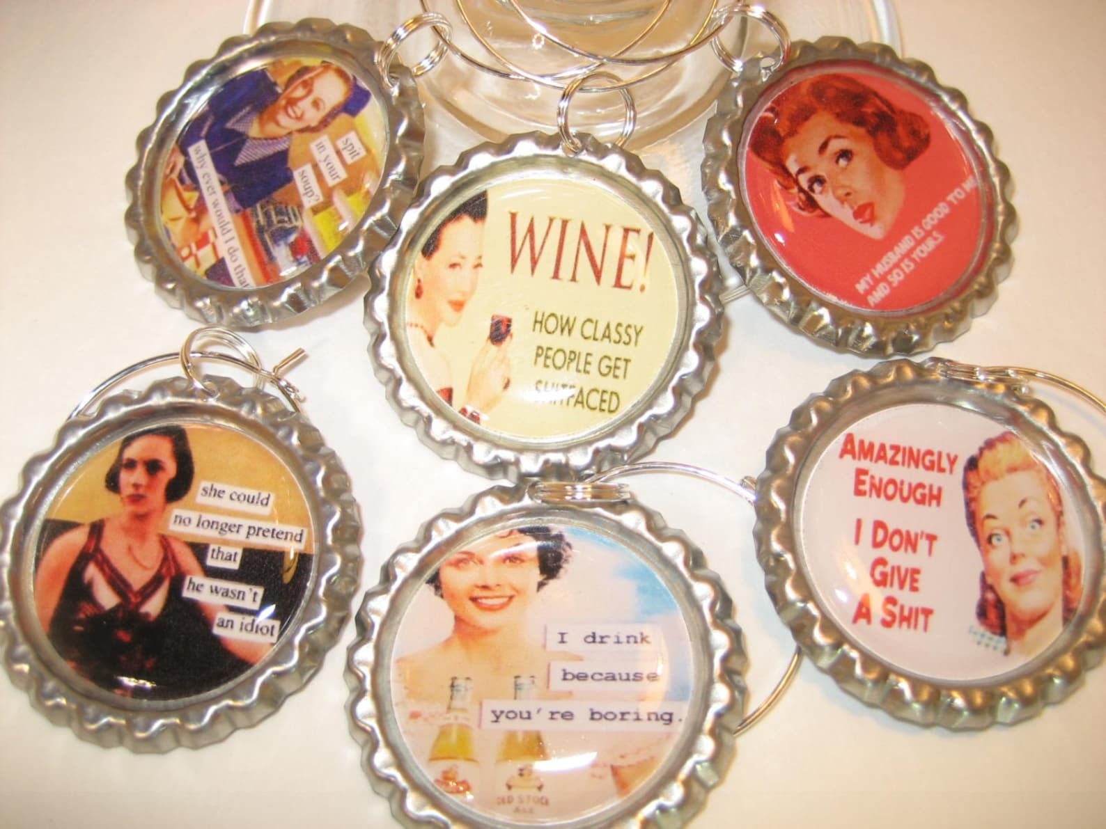 Wine Glass CharmsBottlecap wine glass charms Retro Sassy Etsy
