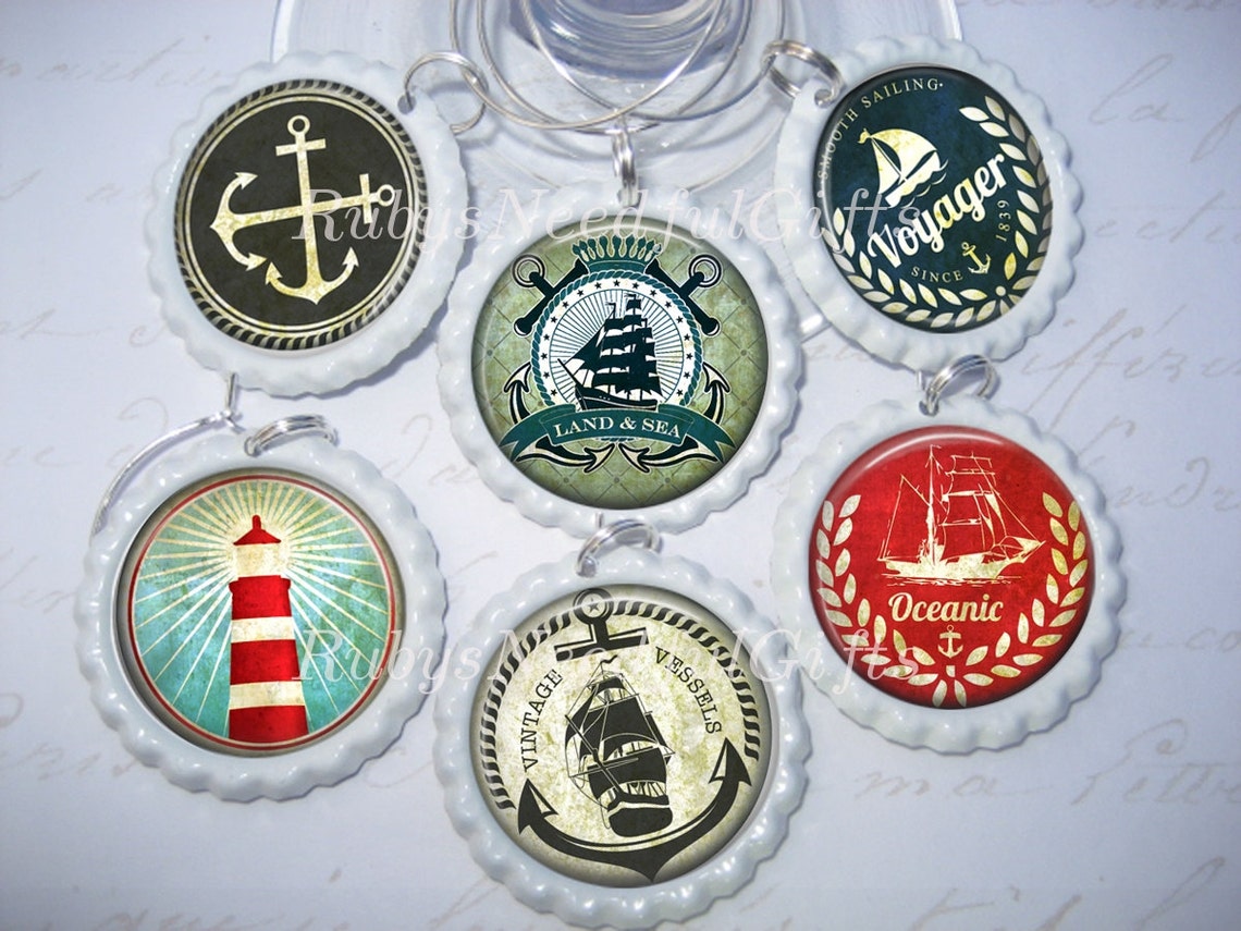 Nautical Wine Glass Charmsbottlecap Wine Glass Charms Best Etsy