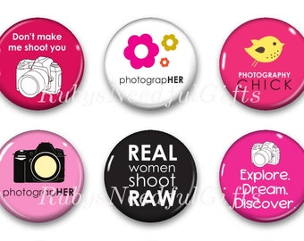 Photography Magnets, Button Magnets, Fridge Magnets,  Magnets, 1 1/4 inch, Best friends gift, Hostess Gift, SET OF 6, Photographer Magnets 2