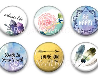 Boho Magnets, Button Magnets, Fridge Magnets, 1 1/4 inch, Best friends gift, Thank You Gift, Hostess Gift, SET OF 6, Boho Magnets.