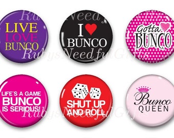 Bunco Magnets, Games Magnets, Button Magnets, Fridge Magnets, Round Magnets, 1 1/4 inch, Best friends gift, Hostess Gift, SET OF 6, Magnets.