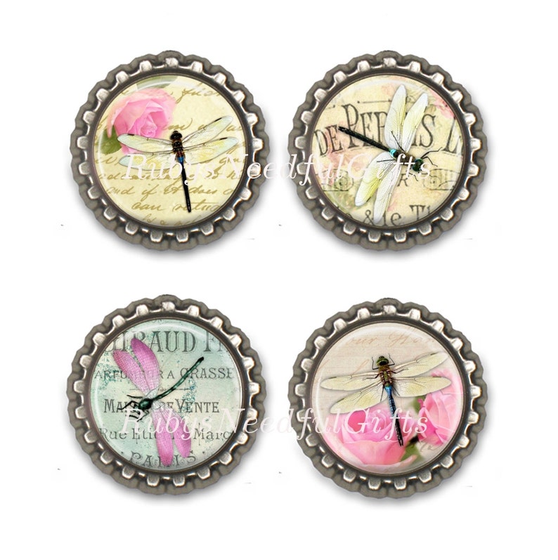 Dragonfly Bottle Cap Bottlecap Set of 4. Etsy