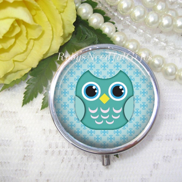 Pill Case, Owl Pill Box,Pill Container, Mint Case, Gift for her, Best Friend Gift, Medicine Organiser, Birthday Gift, Teal Owl.