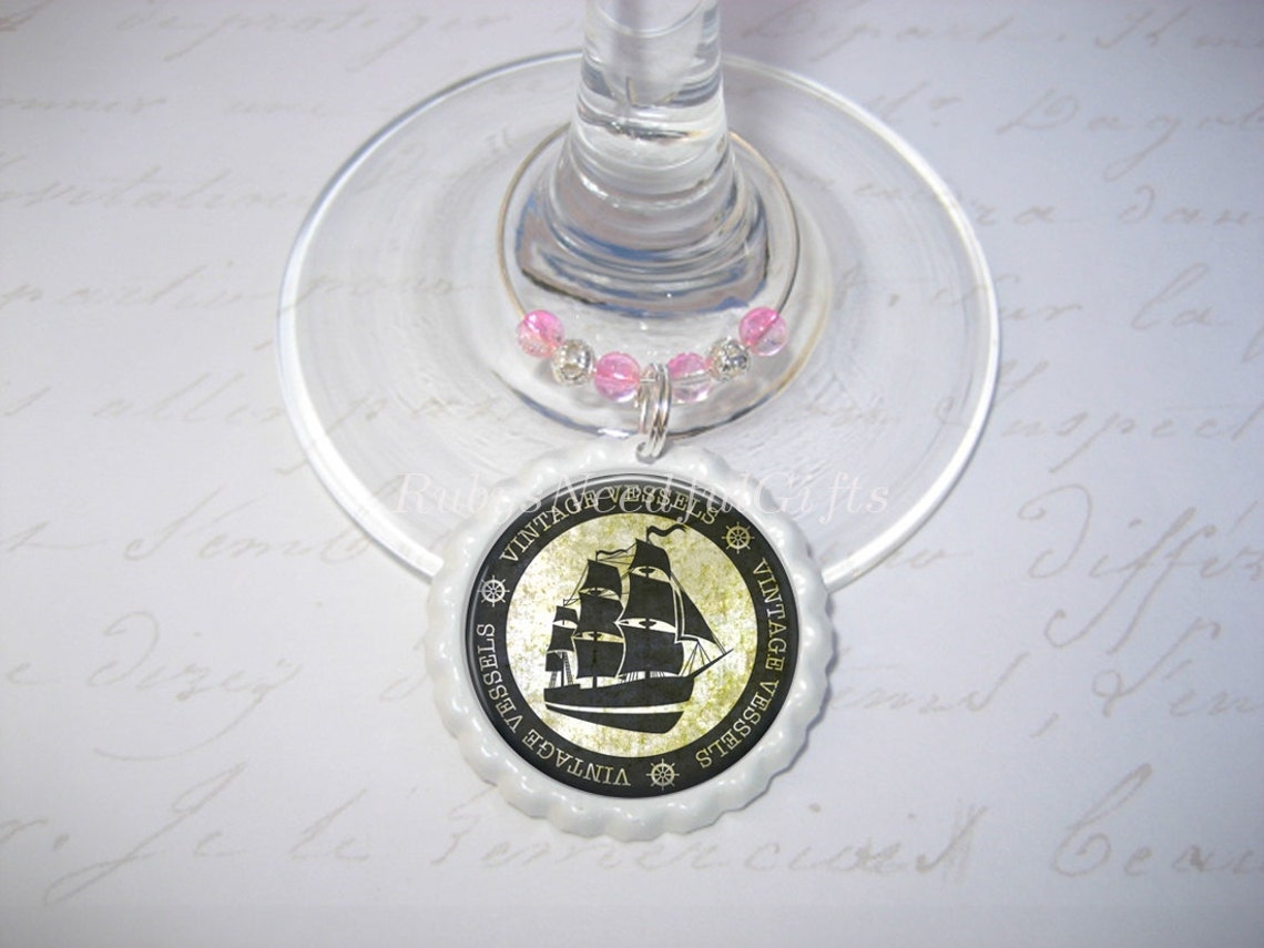 Nautical Wine Glass Charmsbottlecap Wine Glass Charms Best Etsy
