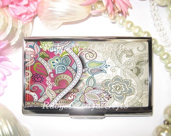 Business Card Holder, Card Holder, Business Card Case, Stainless Steel, Card Case,  Credit Card Case, Paisley.