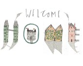 Welcome home. Illustration print. wall decor.