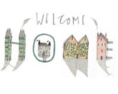 Welcome home. Illustration print. wall decor.