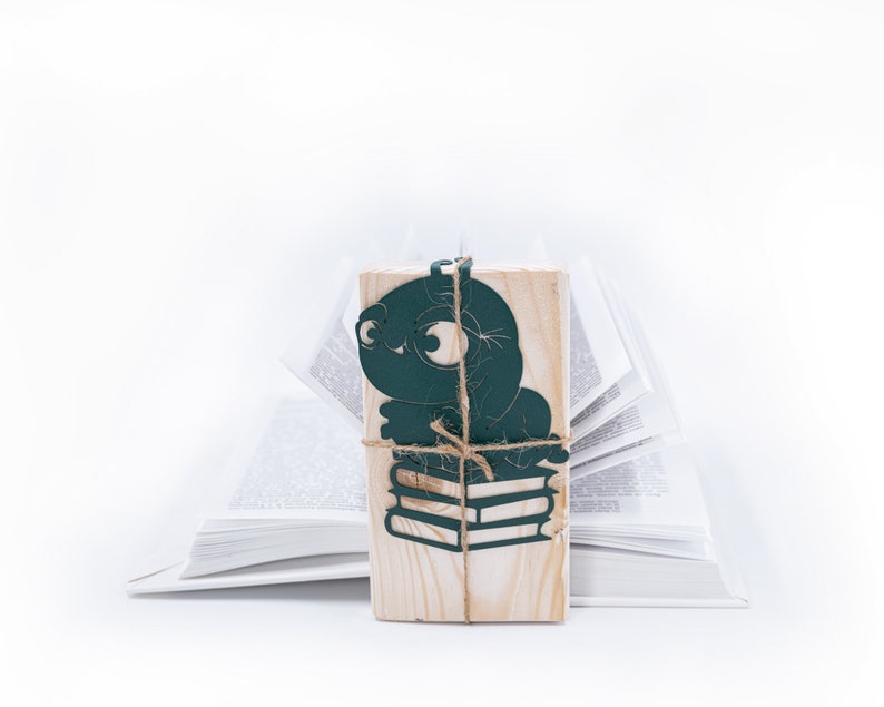 Metal bookmark Book Worm. Perfect book party favor. Great gift for a librarian. Created and made by Coolbookmark on Etsy.