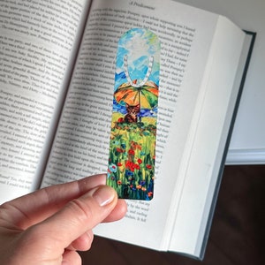 Bookmark &quot;Kitty and the Umbrella.&quot; Small Bookish Gift for Cat and Art Lovers.