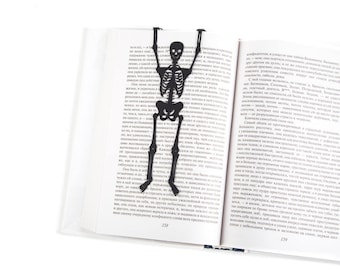 Best Horror Loving Friend Personalized Bookish Gift, Skeleton in My Book Metal Bookmark, Stocking Filler, Dark Academia Present for Goth Fan