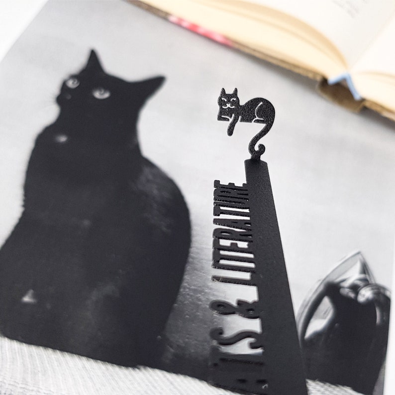 Bookmark Cats and Literature, Small Bookish Gift for Cat Loving Bookworms, Bookclub Party Favors, Stocking Filler for Avid Readers. image 5