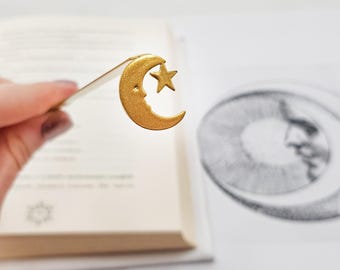 Metal Celestial Moon Bookmark: Half Moon Star Design