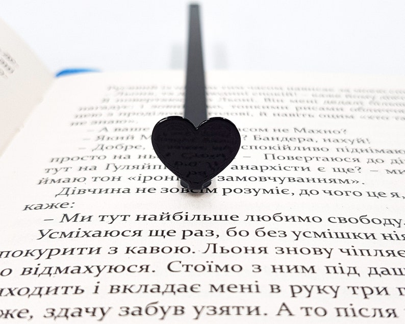 Bookmark Black heart in the open book - Coolbookmark