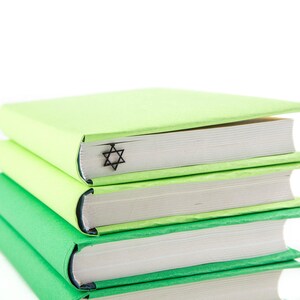 Black metal bookmark David Star. A long flat metal book stays between the pages of the book; the David star is on the side of the book. It stays visible even when the book is closed. Made in Ukraine. Not mass manufactured.