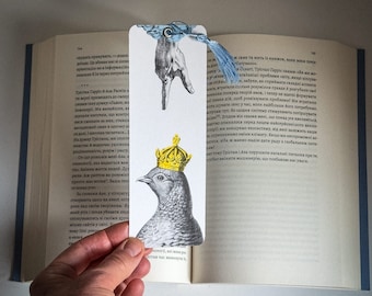 Handmade Paper Bookmark "Pigeon Queen and The Guiding Hand." Unique Premium Quality Book Accessory.