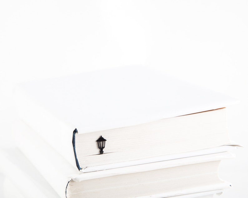 Black metal bookmark Lamppost. A flat metal stick in the shape of a lampost stays between the pages of the book. The lantern is on the side of the book.  It is visible even when the book is closed. Made in Ukraine. Not mass manufactured.