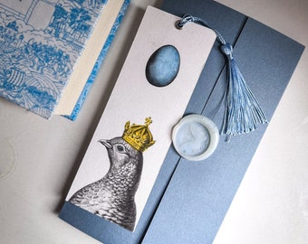 Handmade Paper Bookmark "Pigeon Queen and The Blu Egg." Unique Premium Quality Book Accessory.