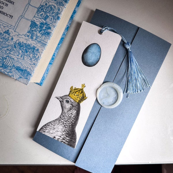 Handmade Paper Bookmark "Pigeon Queen and The Blu Egg." Unique Premium Quality Book Accessory.