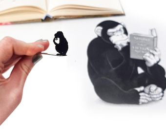 Bookmark Monkey the Thinker, Small Personalized Bookish Gift for Chimp Loving Bookworms, Reading Bookclub Party Favors.