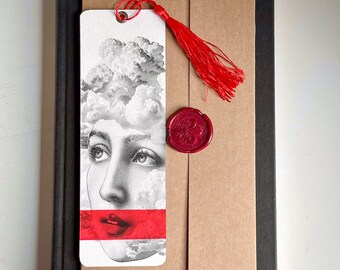 Unique Premium Quality Handmade Paper Bookmark "Dreamer in Red".