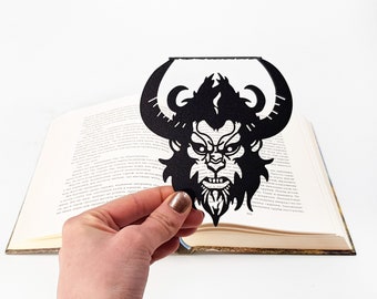 Metal Bookmark Krampus, Horned Alpine Devil, Best Friend Personalized Small Bookish Gift, Horror Halloween Party Favor