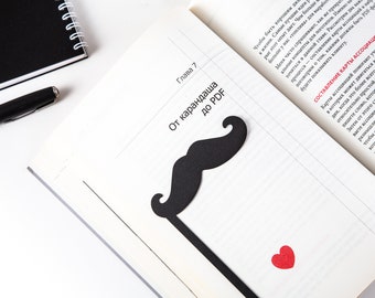 Personalized Small Bookish Gift for Dad, Novelty Bookmark, Moustache, Movember Present,Mustache Party Favor,Stocking Stuffer for Avid Reader