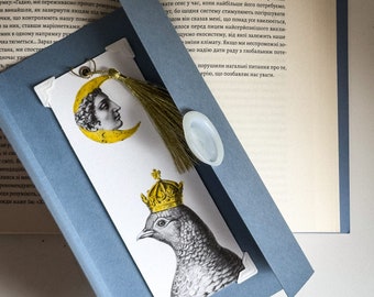 Unique Premium Quality Handmade Paper Bookmark "Pigeon Queen and The Moon".