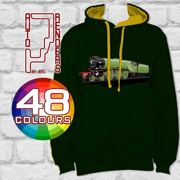 Flying Scotsman Pullover Hoodie  by AutoRenders - Small to 2XL - Gender Neutral - LNER 4472 Apple Green A3 Pacific Steam Train