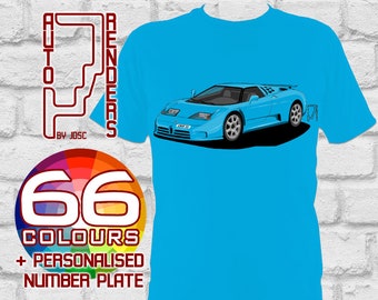 Bugatti EB110 Super Sport Personalised T-Shirts by AutoRenders - Sizes Small to 3XL* - Gender Neutral - Shirt & Car Colour Match