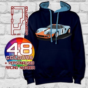 Ford GT40 Mk1 Race Car Personalised Pullover Hoodie by AutoRenders - Sizes Small to 2XL - Gender Neutral Classic Car Clothing