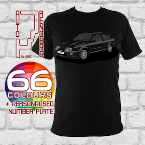Ford Sierra Cosworth RS500 Personalised T-Shirt by AutoRenders - Sizes Small to 3XL* - Gender Neutral - Shirt & Car Colour Match!