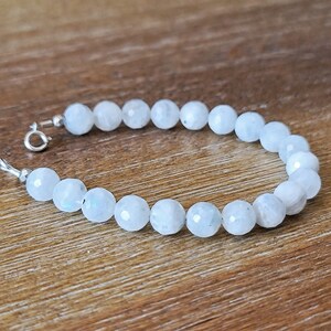 Faceted Rainbow Moonstone Bracelet, Natural Gemstones with Pyrite Accents and Sterling Silver, White Natural Gemstones, Beachy, Coastal