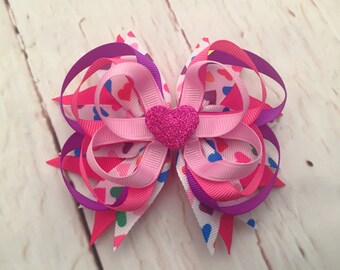 Valentine's Day Hairbow Pink &amp; Red Heart Hair Clip | Etsy