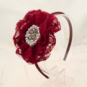 Burgandy Wine Flower Headband, Flower Girl Headband, Wine Maroon Burgundy Wedding Hair Accessories