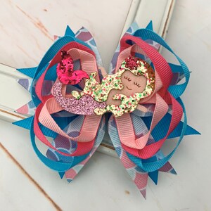 Mermaid Hairbow, Turquoise Pink & Gold Mermaid  Hairbows, Hot Pink Mermaid Hair Clips, Mermaid Birthday Party Favors, Mermaid Accessories