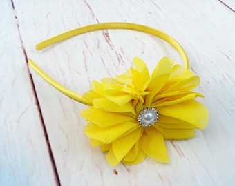 Yellow Flower Headband, Daffodil Flower Headband, Flower Girl Headband, Wedding Headband, Fall Headband, Christmas Headband