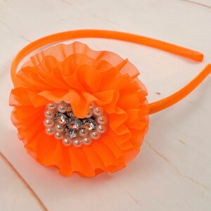 Orange Flower Headband, Flower Girl Headband, Wedding Headband, Orange Chiffon Flower Headband, Flower Headband for Girls
