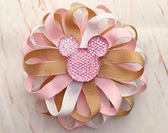Minnie Mouse Hair Bow, Pink & Gold Minnie Hairbow, Pink Disney Hairbow, Disney Hair Accessories