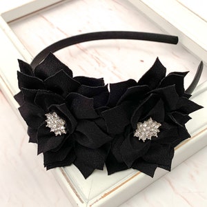 Black Flower Headband, Flower Girl Headband, Wedding Headband, Holiday Headband