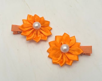 Orange Flower Hair Clip, Hair Flowers, Rhinestone Hair Clips  display picture 1