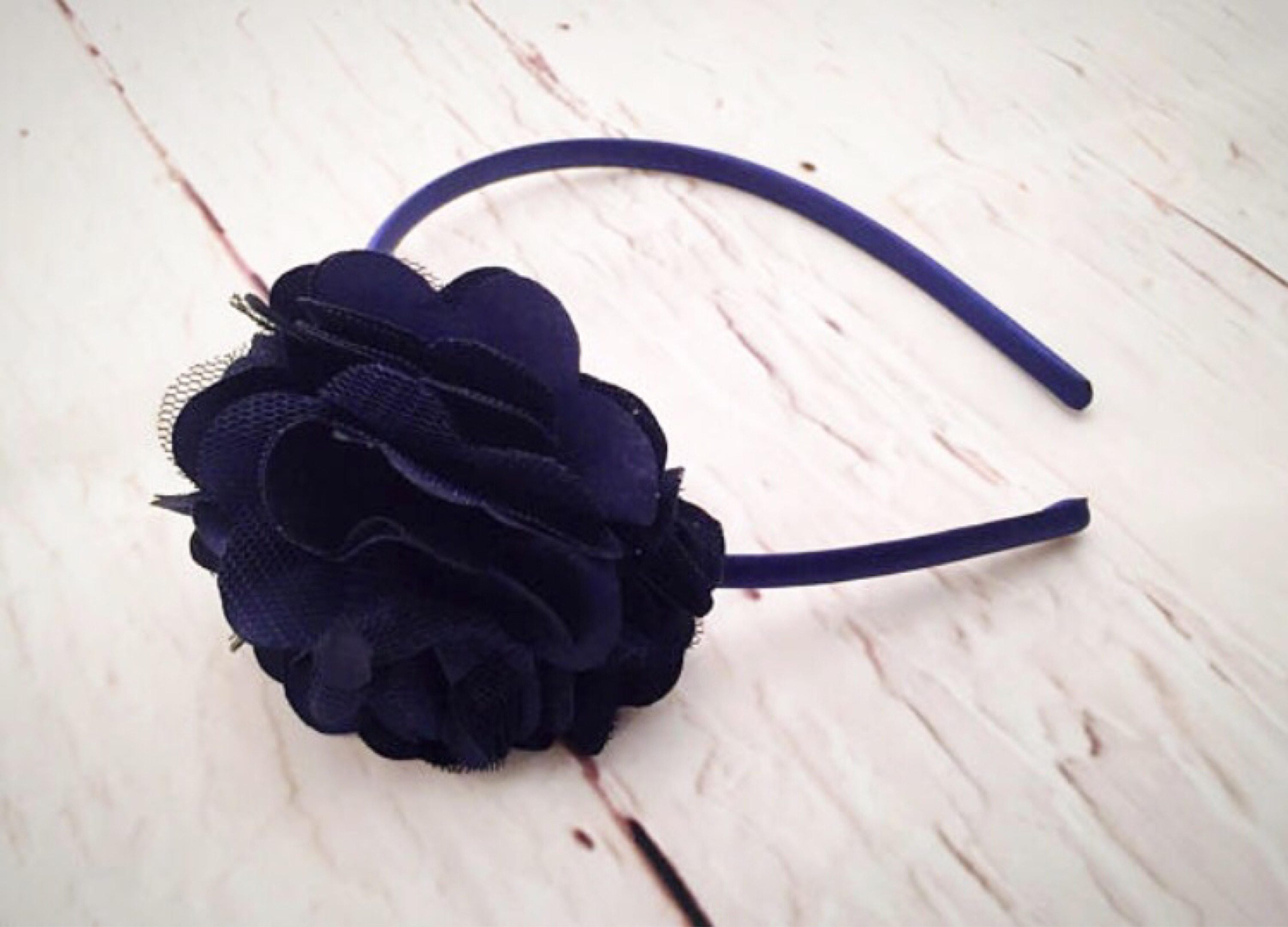 Navy Blue Headband Navy Blue Satin Mesh Flower Chiffon Etsy