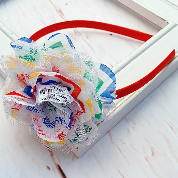 Rainbow Flower Headband, Chevron Flower Headband, Flower Girl Headband, School Headband