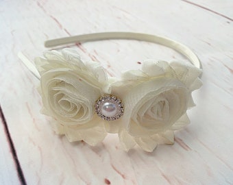 Ivory Flower Headband, Cream Flower Headband, Flower Girl Headband, Wedding Headband, Baptism Headband, Easter Headband