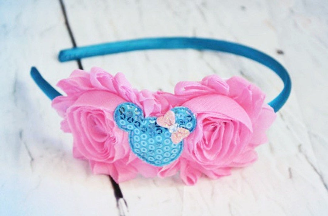 Minnie Mouse Headband, Pink & Turquoise Flower Headband  display picture 3