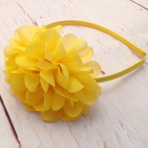 Yellow Flower Headband, Large Flower Headband, Flower Girl Headband, Daffodil Scalloped Chiffon Flower, Wedding Accessories