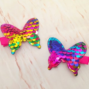 Set of 2 Rainbow Butterfly Hair clips, Sequin Butterfly Hair Clips, Butterfly Birthday Party Favors