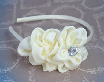 Ivory Flower Headband, Cream Flower Headband, Flower Girl Headband, Wedding Accessories, Flower Headband for Girls